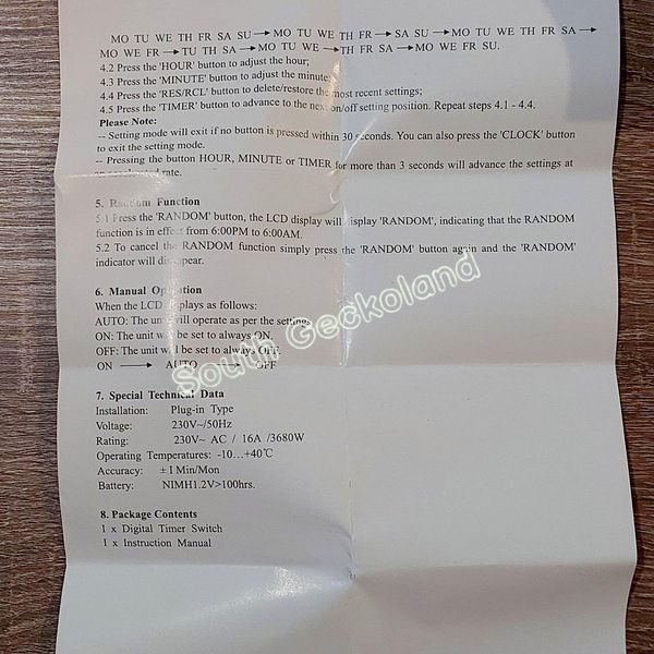 Реле часу з розеткою для тераріуму Таймер електронний для обігріву, обприскування, ламп для геконів, змій, рептилій 1500I-AG-855 фото
